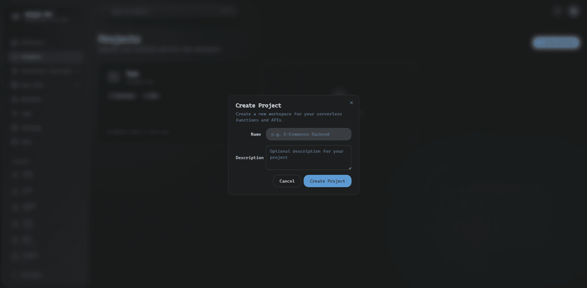 Create project dialog